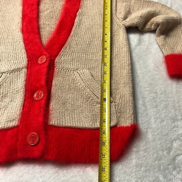 Juicy Couture Angora Trim Knit Beige/Red Cardigan Y2K Size Sm/Md - Picture 9 of 10